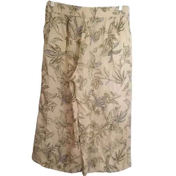 Tahari Floral Botanical Print Pull On Cropped Wide Leg 100% Linen Pants Size XL - Picture 3 of 6